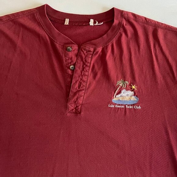 Lake Havasu Yacht Club 90's Red Henley Short Sleeve Tee Shirt - Picture 2 of 5